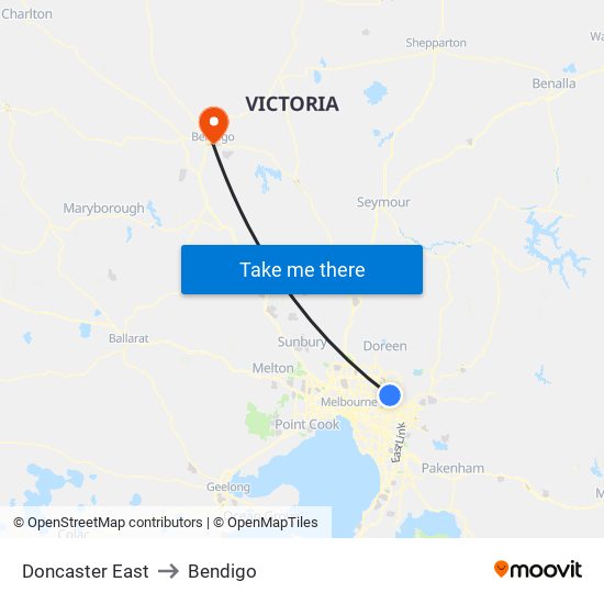 Doncaster East to Bendigo map