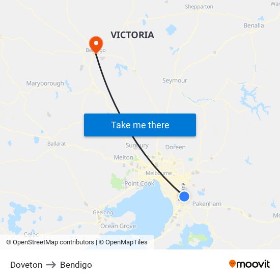 Doveton to Bendigo map