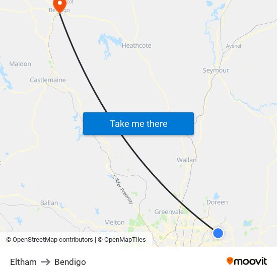 Eltham to Bendigo map