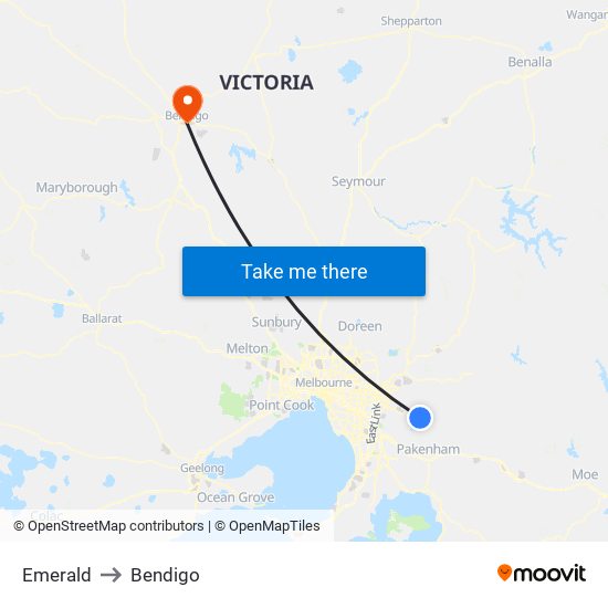 Emerald to Bendigo map