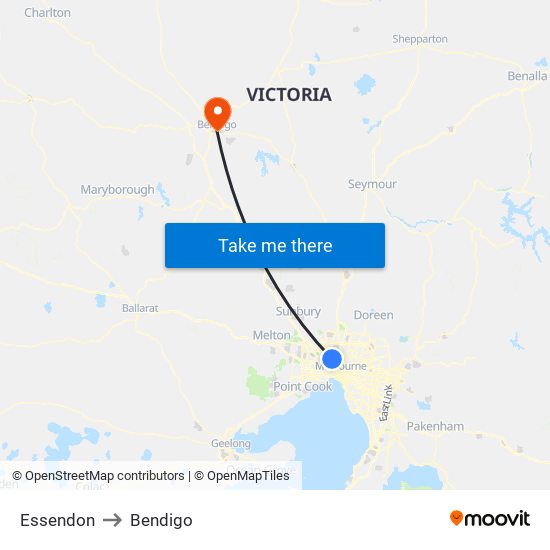 Essendon to Bendigo map