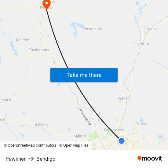 Fawkner to Bendigo map