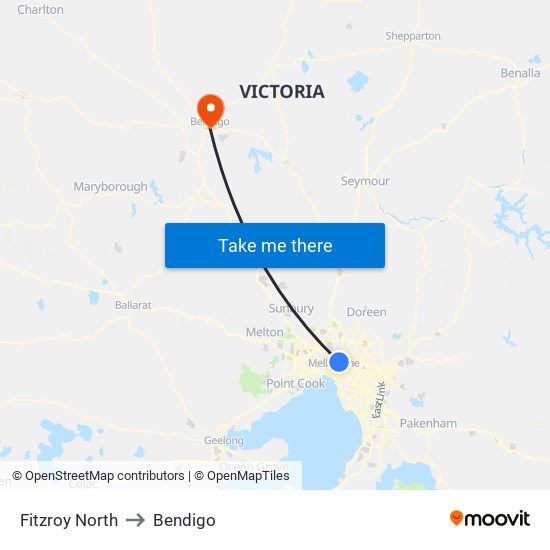 Fitzroy North to Bendigo map