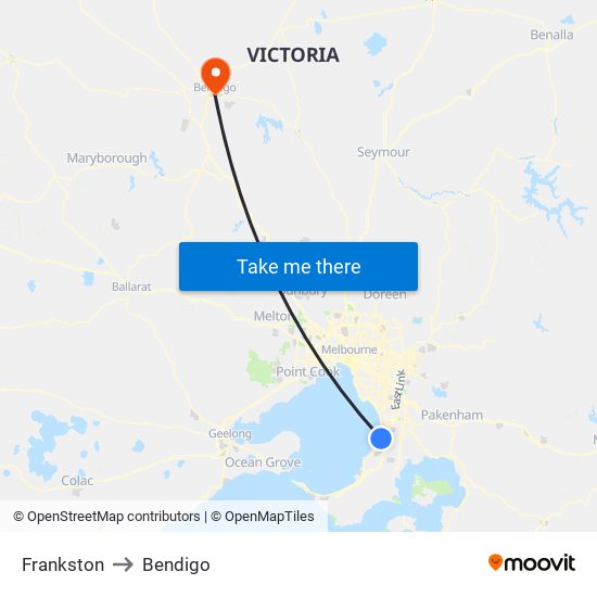 Frankston to Bendigo map