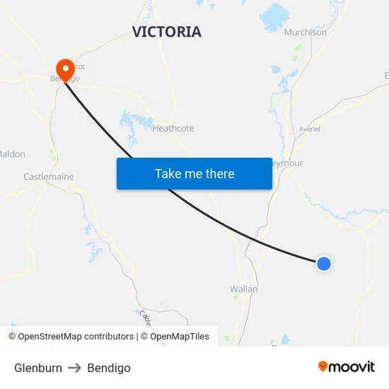 Glenburn to Bendigo map