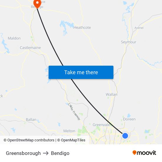 Greensborough to Bendigo map