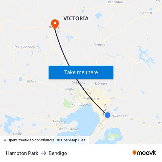 Hampton Park to Bendigo map