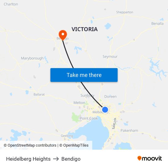 Heidelberg Heights to Bendigo map