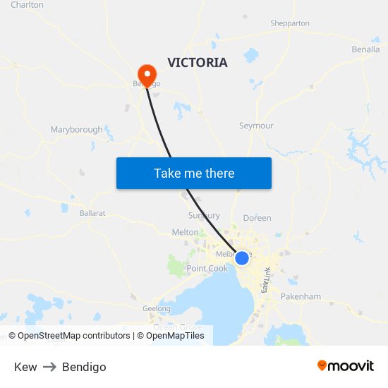 Kew to Bendigo map