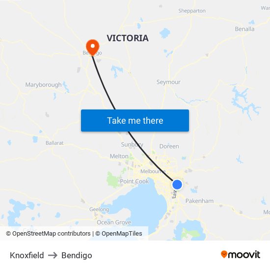 Knoxfield to Bendigo map