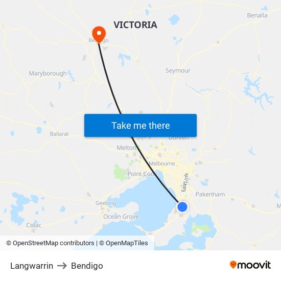 Langwarrin to Bendigo map