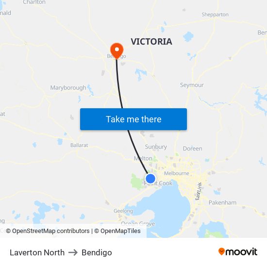 Laverton North to Bendigo map