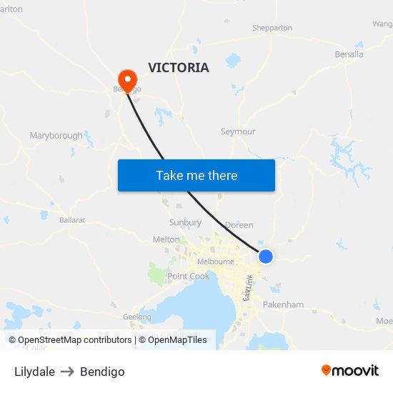 Lilydale to Bendigo map