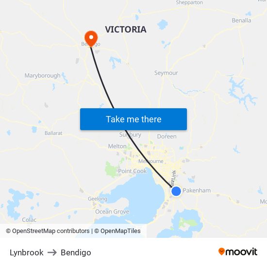 Lynbrook to Bendigo map