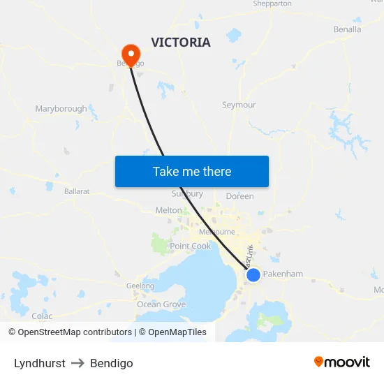 Lyndhurst to Bendigo map