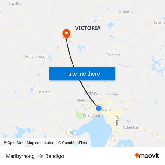 Maribyrnong to Bendigo map