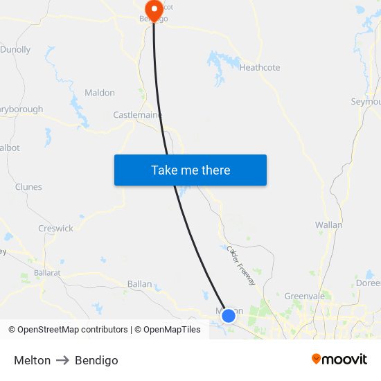 Melton to Bendigo map