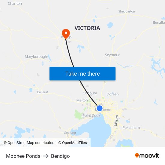 Moonee Ponds to Bendigo map