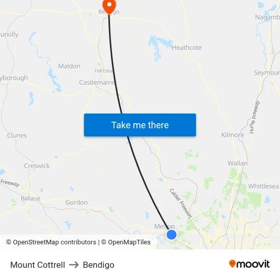 Mount Cottrell to Bendigo map
