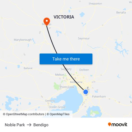 Noble Park to Bendigo map