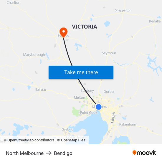 North Melbourne to Bendigo map