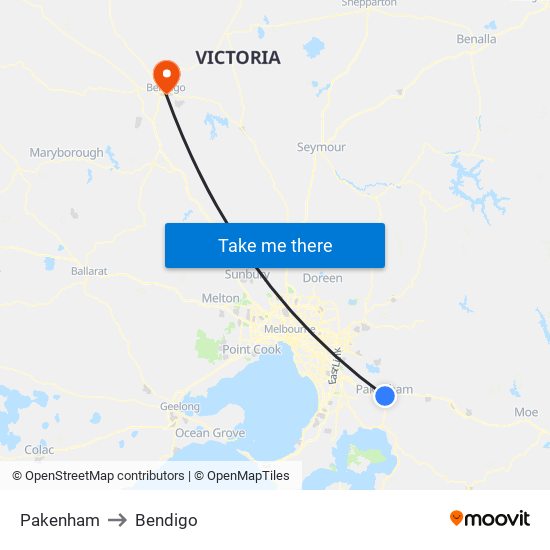 Pakenham to Bendigo map