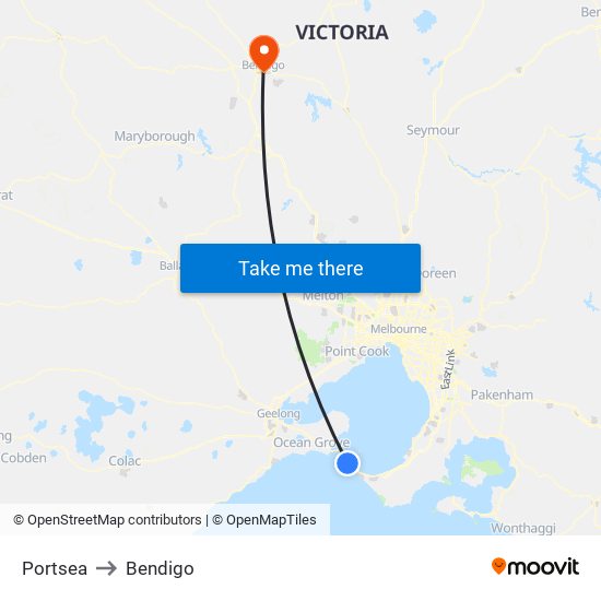 Portsea to Bendigo map