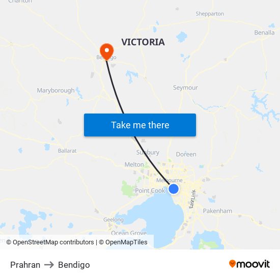 Prahran to Bendigo map