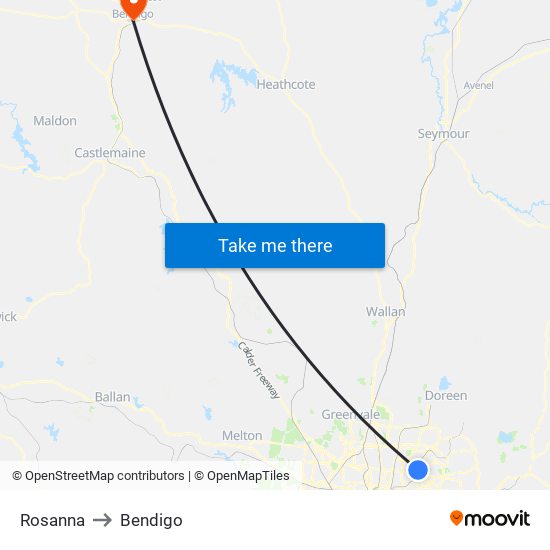 Rosanna to Bendigo map