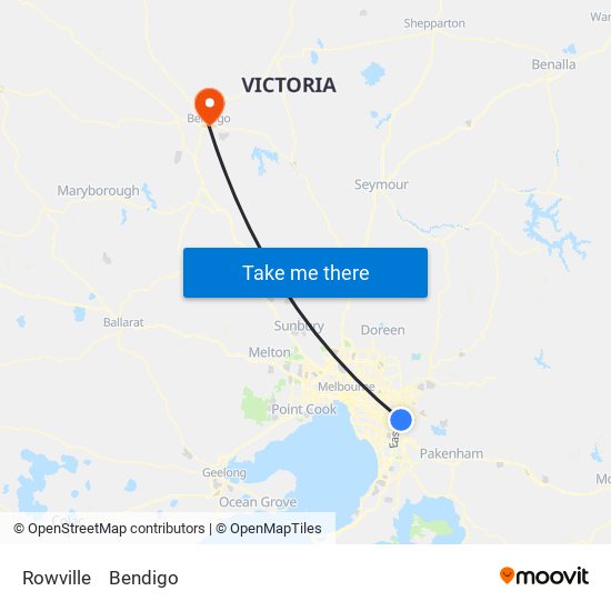 Rowville to Bendigo map