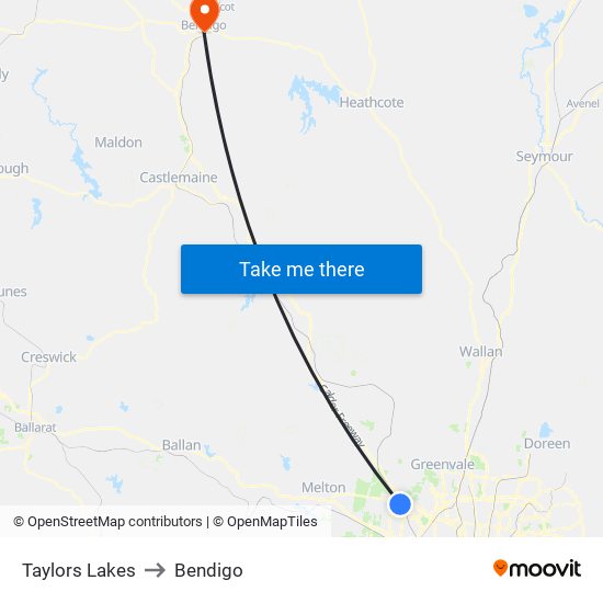 Taylors Lakes to Bendigo map