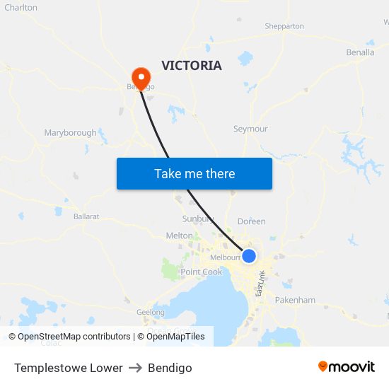 Templestowe Lower to Bendigo map