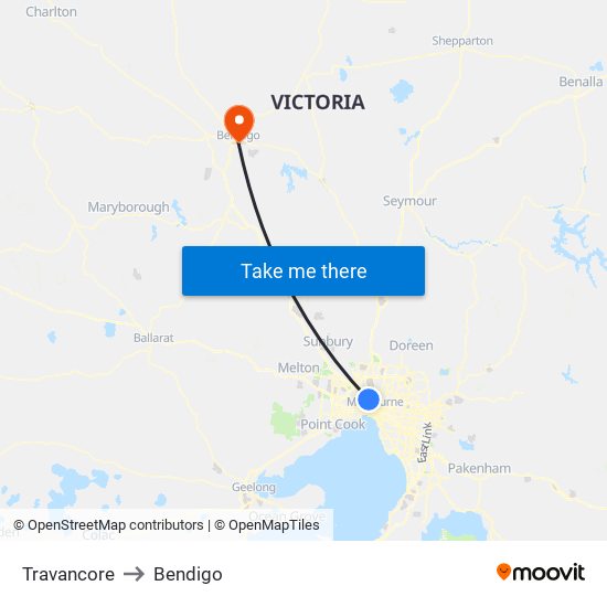 Travancore to Bendigo map