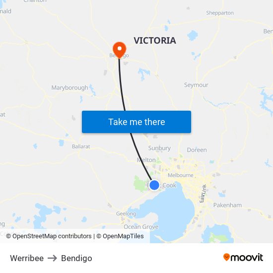 Werribee to Bendigo map