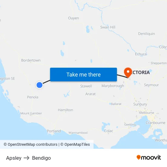 Apsley to Bendigo map