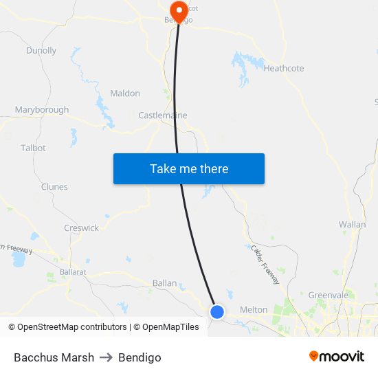 Bacchus Marsh to Bendigo map