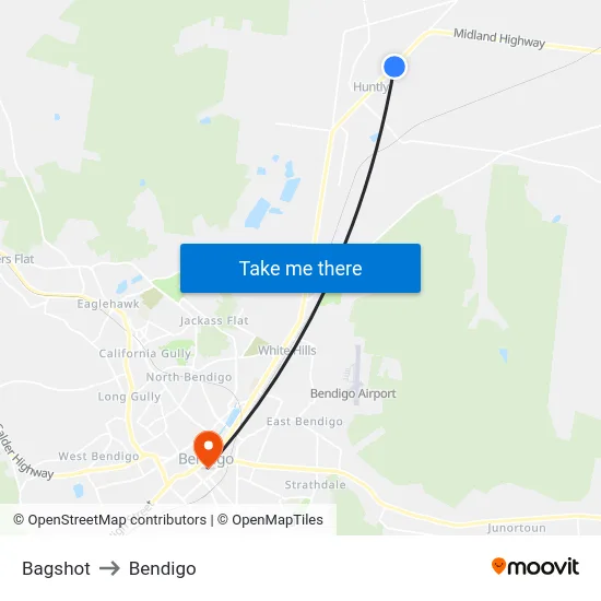 Bagshot to Bendigo map