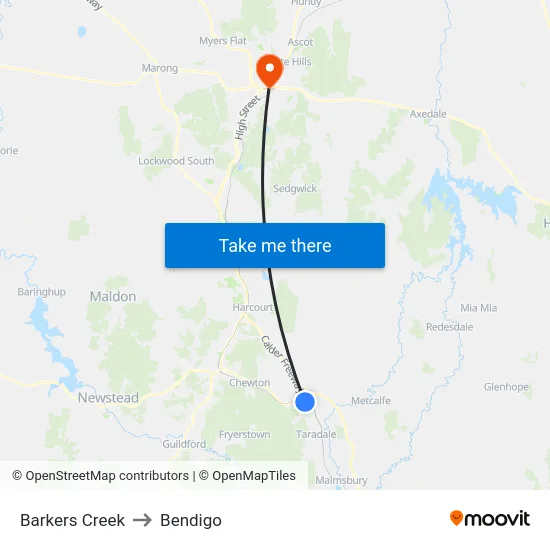Barkers Creek to Bendigo map