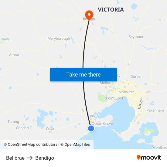 Bellbrae to Bendigo map