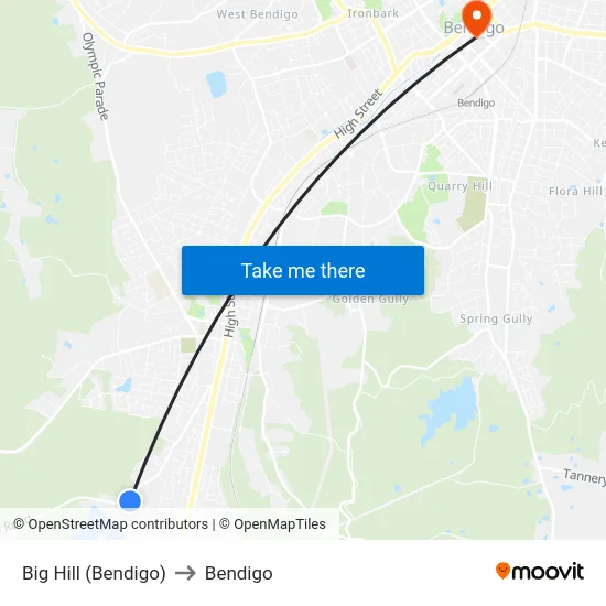 Big Hill (Bendigo) to Bendigo map