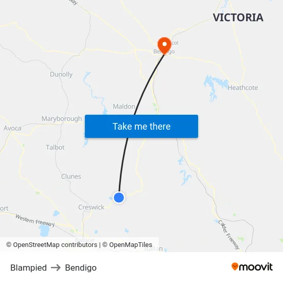 Blampied to Bendigo map