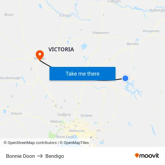 Bonnie Doon to Bendigo map