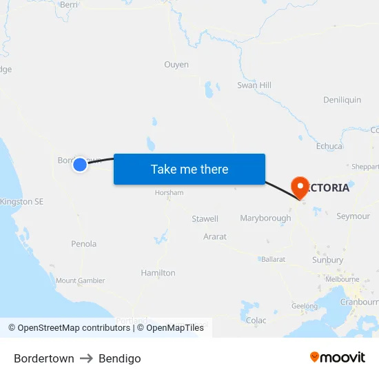 Bordertown to Bendigo map