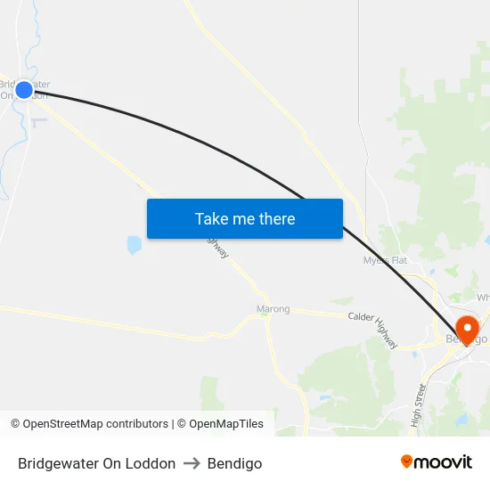 Bridgewater On Loddon to Bendigo map