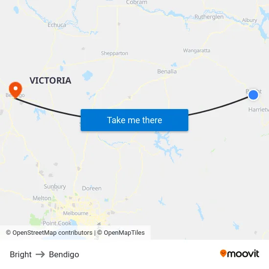 Bright to Bendigo map