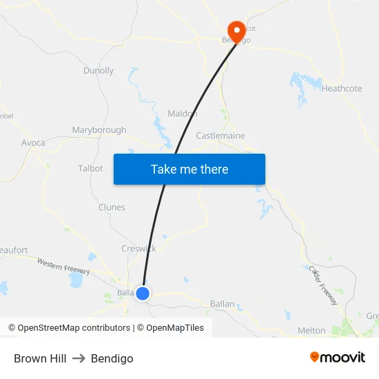 Brown Hill to Bendigo map