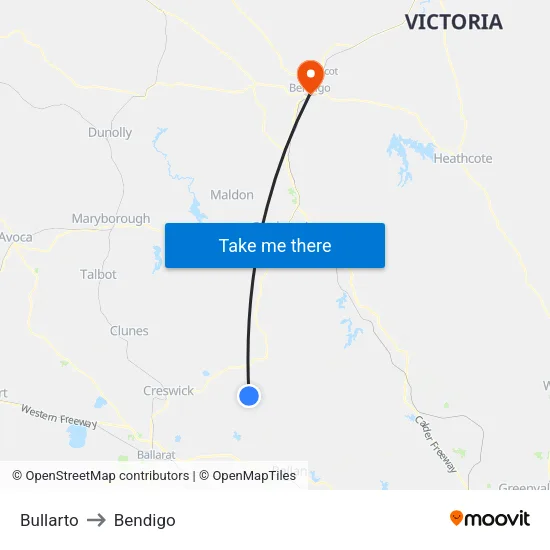 Bullarto to Bendigo map