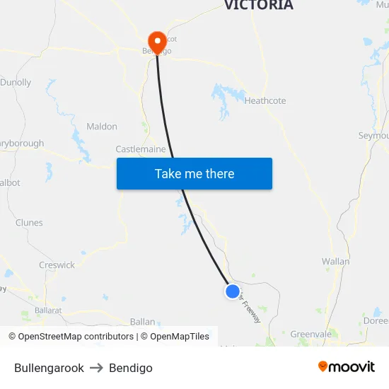 Bullengarook to Bendigo map