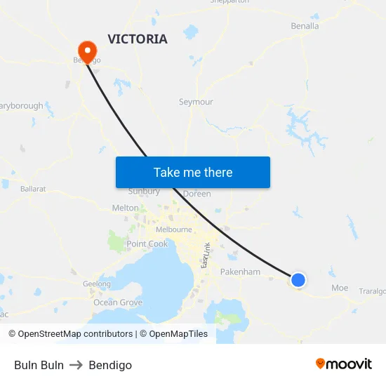Buln Buln to Bendigo map