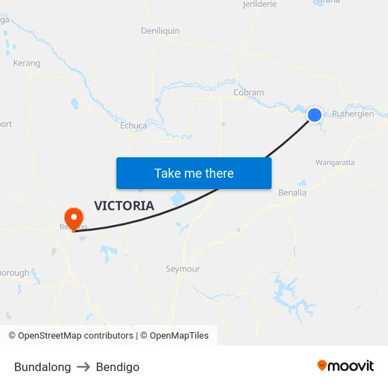 Bundalong to Bendigo map